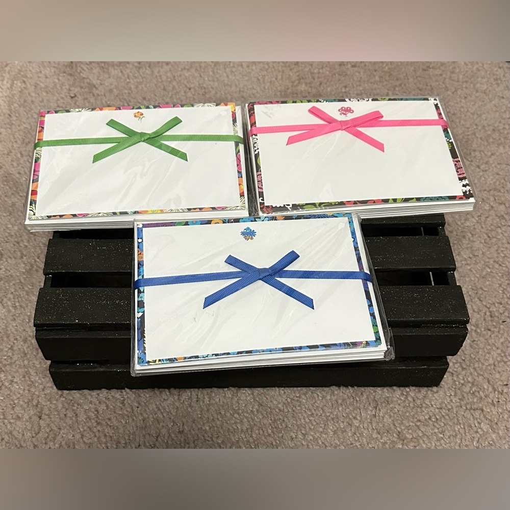Vera Bradley Greeting Card Set with Green, Pink, and Blue Ribbons